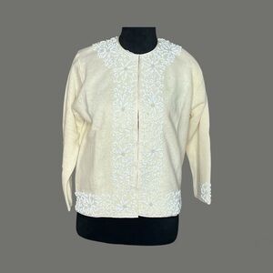 Vintage B ALTMAN & CO Beaded Cardigan Lambswool Blend 3/4 Sleeve SZ:38 (M)